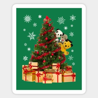 Sooty Christmas Characters Peeking Around Xmas Tree Magnet